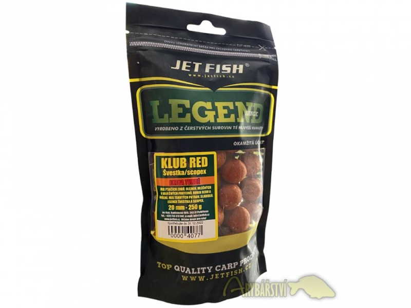 JET FISH Boilies Extra Tvrdé Legend Range Klub Red Švestka Scopex 250 g